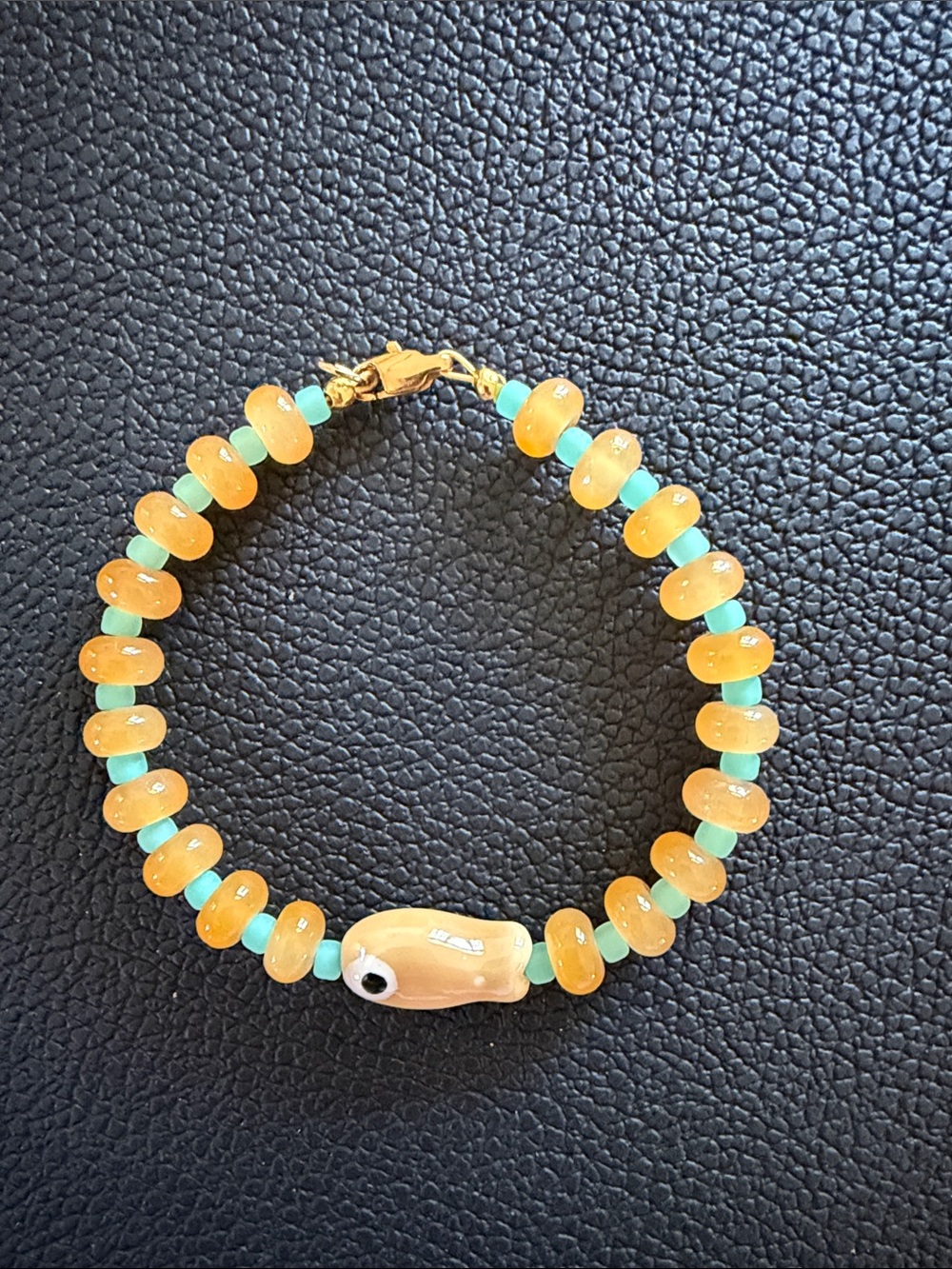 Handmade Yellow and Aqua Bead Bracelet - Women's Jewelry